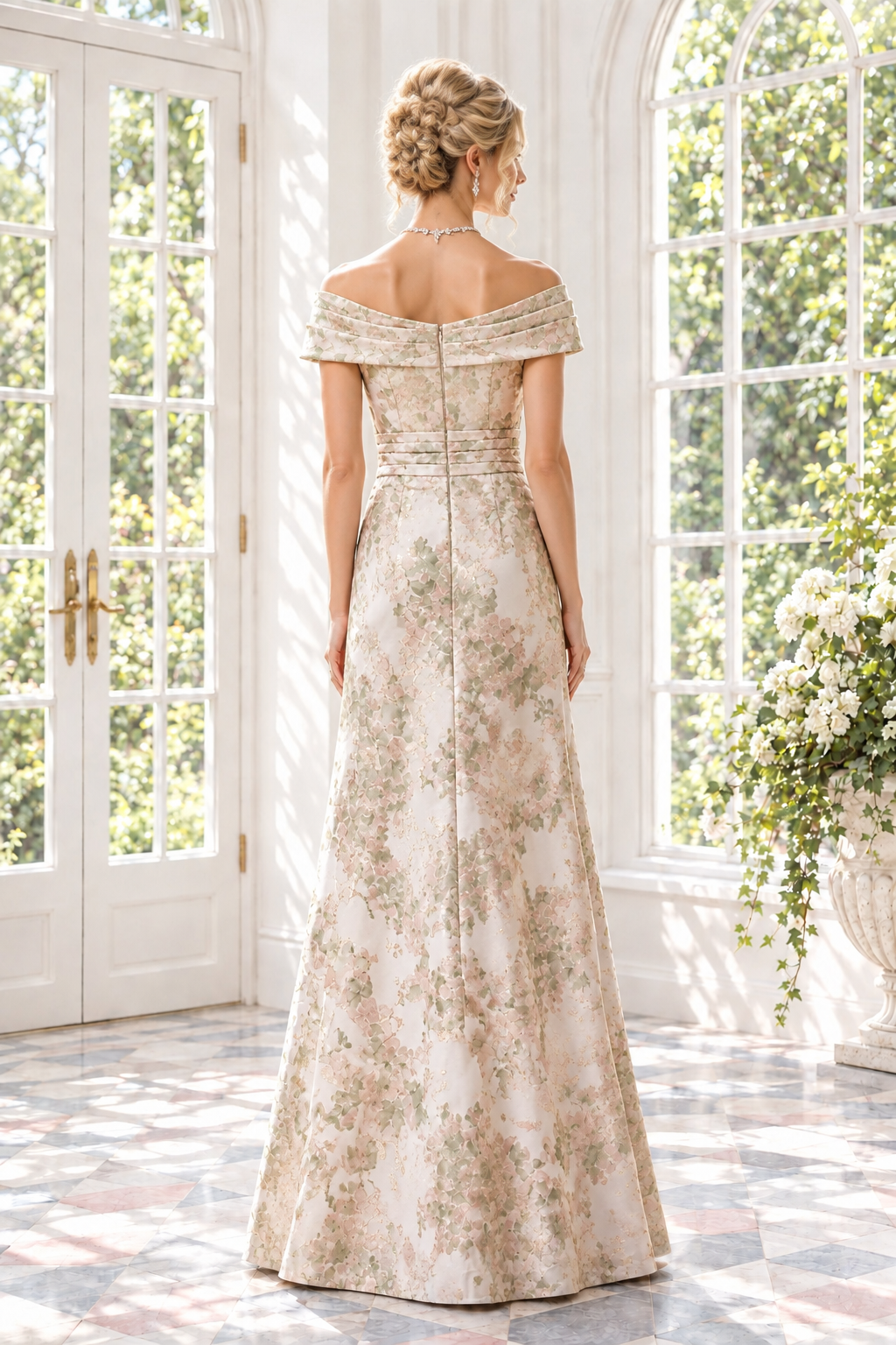 Off-the-Shoulder Jacquard Maxi Dress