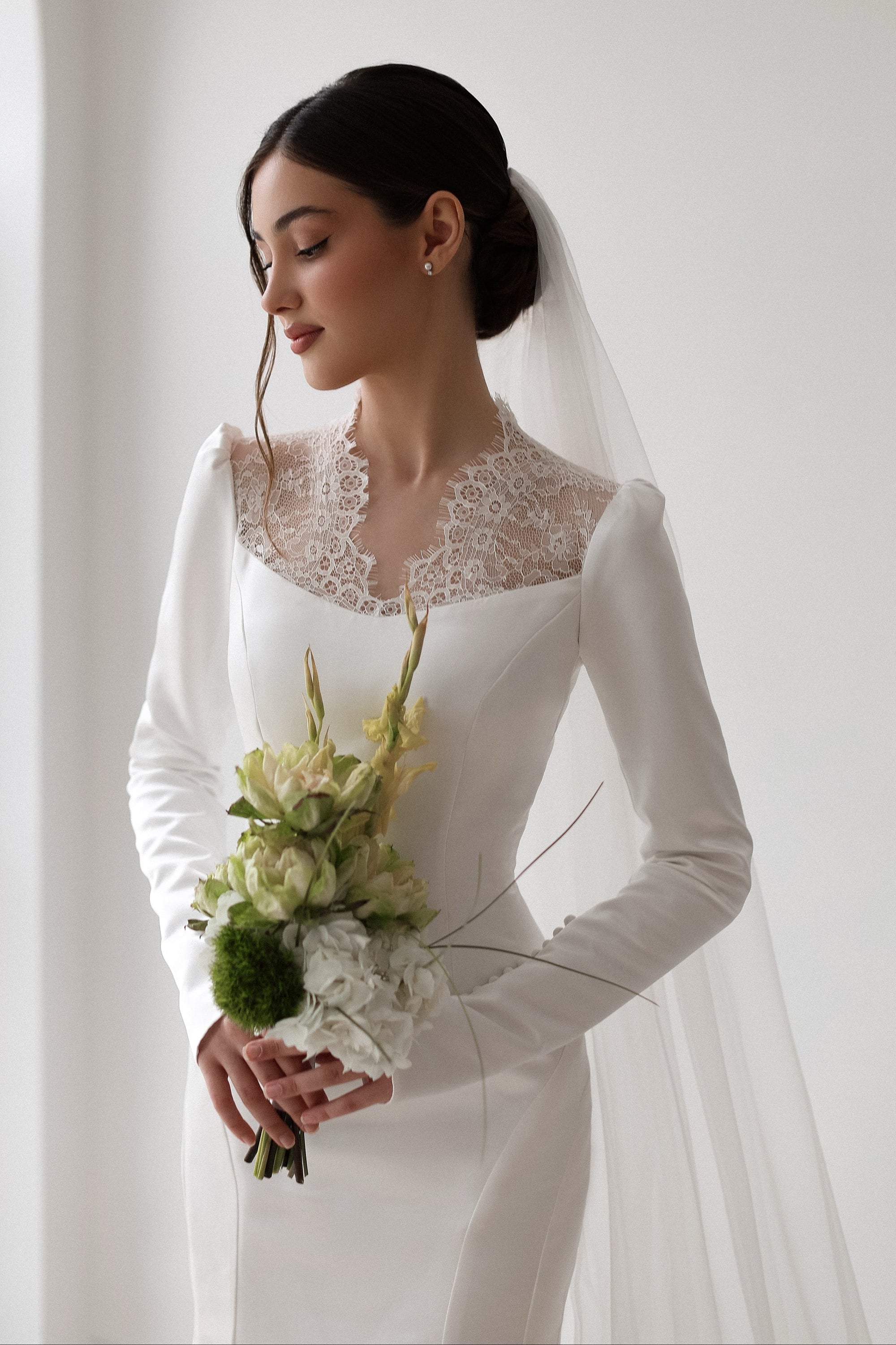 Lace Illusion Mermaid Wedding Dress with Sleeves