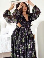 Floral Chiffon Long Sleeve Maxi Dress with Slit
