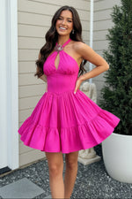 Halter Keyhole Corset Tiered Mini Dress
