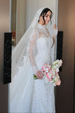 High Neck Illusion Lace Long Sleeve Wedding Dress