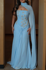 Embellished Corset Gown with Scarf