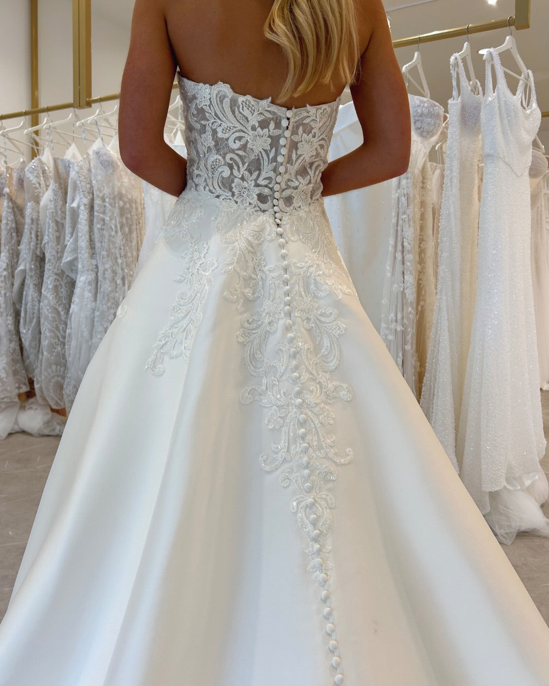 Strapless A-Line Wedding Dress with Lace Bodice