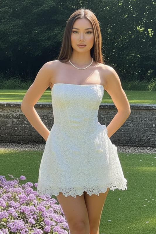 Strapless Lace Corset Mini Dress with Pockets