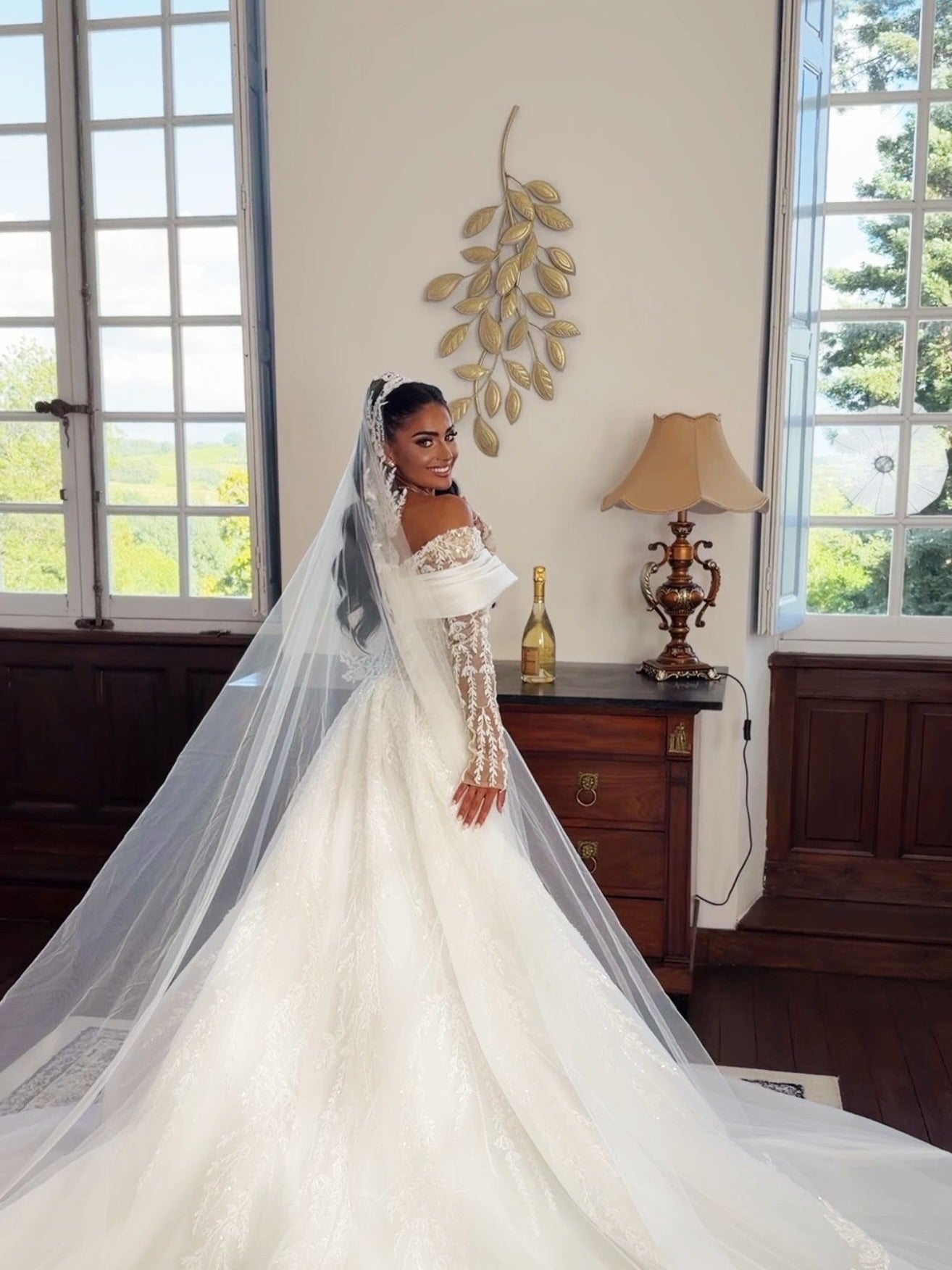 Off-the-Shoulder Mermaid Wedding Dress with Overskirt