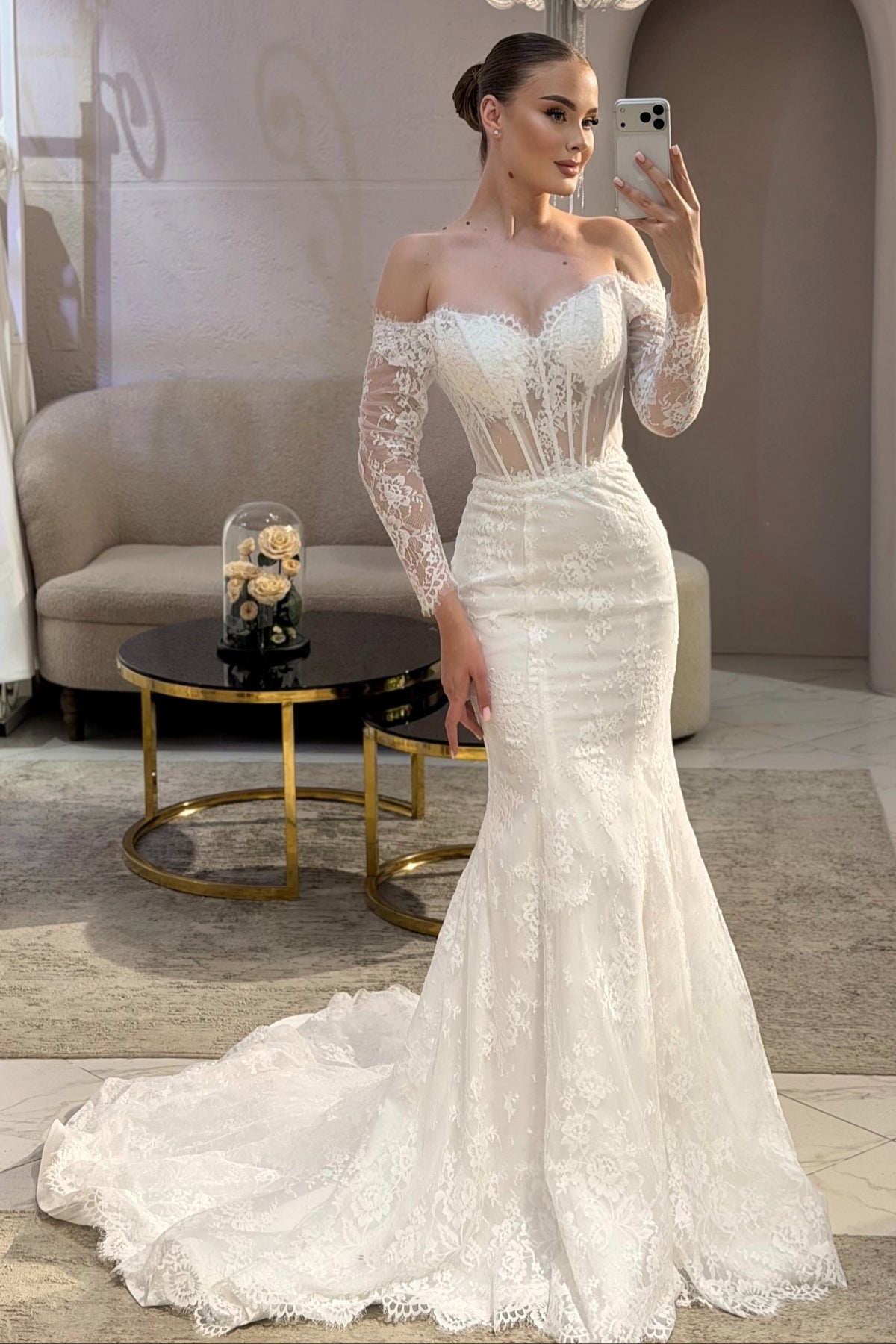 Lace Off-the-Shoulder Corset Mermaid Wedding Dress