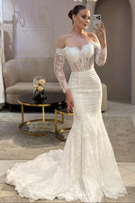 Lace Off-the-Shoulder Corset Mermaid Wedding Dress
