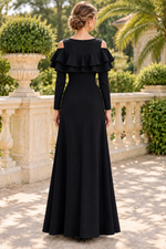 Cold-Shoulder Ruffled Long Sleeve Maxi Dress