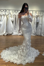 Beaded Mermaid Wedding Dress with Floral Train