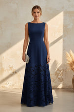 Sleeveless A-Line Maxi Dress with Lace Skirt