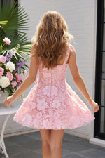 3D Floral Applique Square-Neck Mini Dress