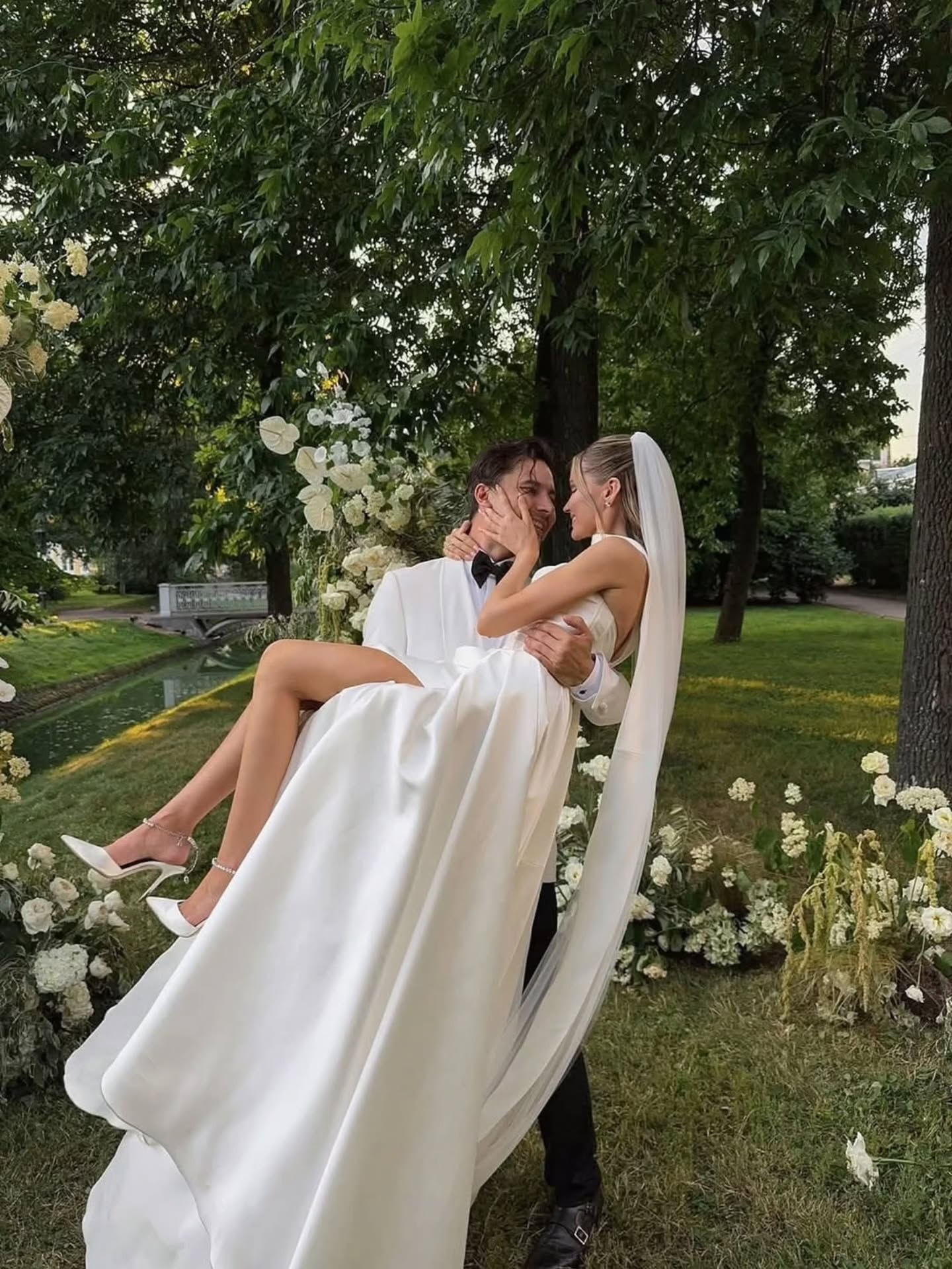 Cowl Neck Satin Wedding Dress with High Slit