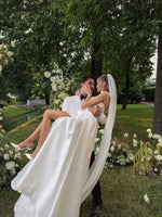 Cowl Neck Satin Wedding Dress with High Slit