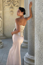Strapless Beaded Corset Satin Evening Gown
