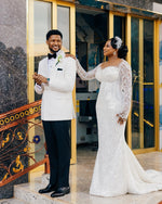 Long Sleeve Illusion Mermaid Sequin Wedding Gown