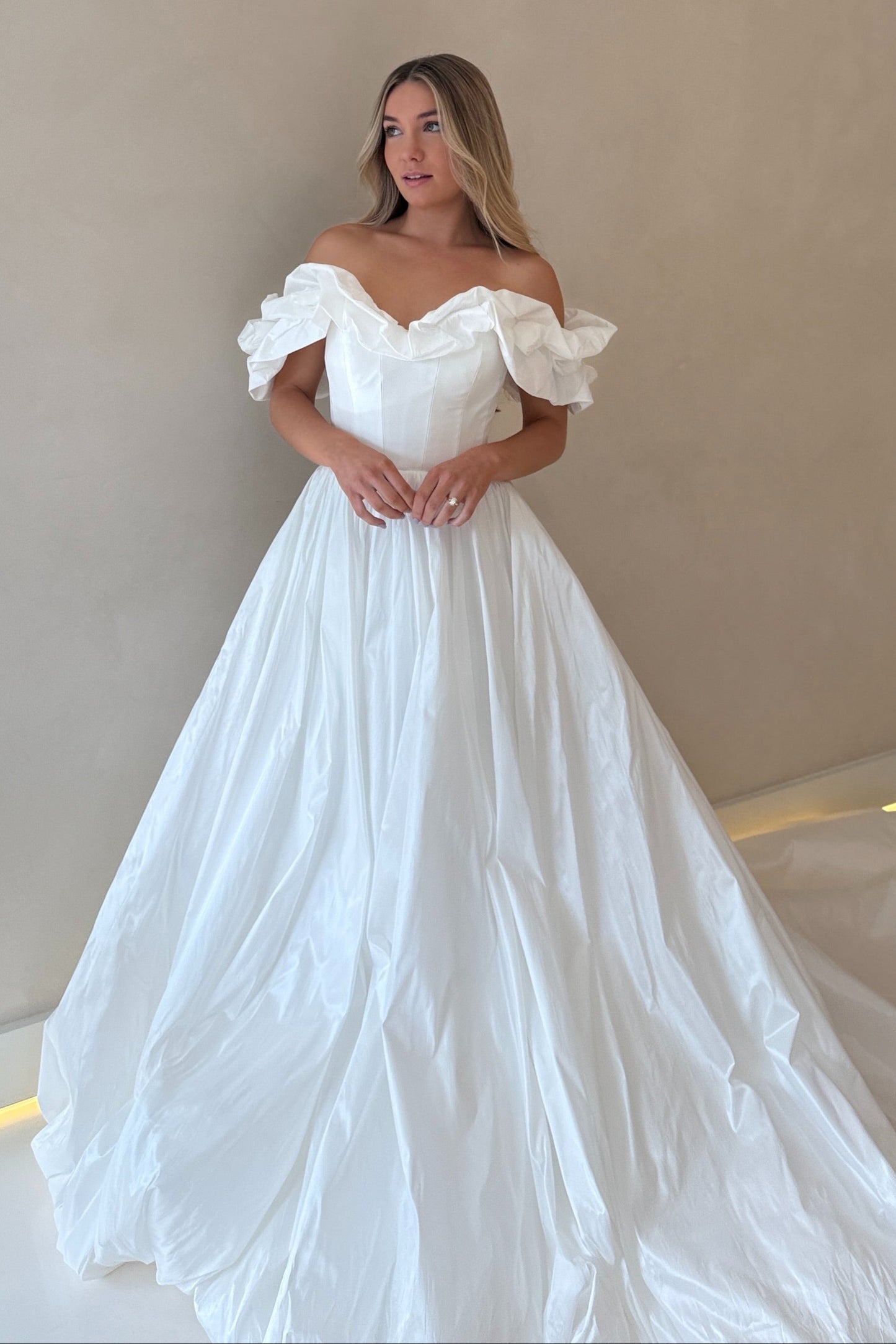 Corset Off-the-Shoulder Taffeta Ball Gown