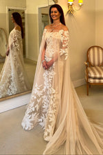 Lace Applique Bridal Gown with Cape