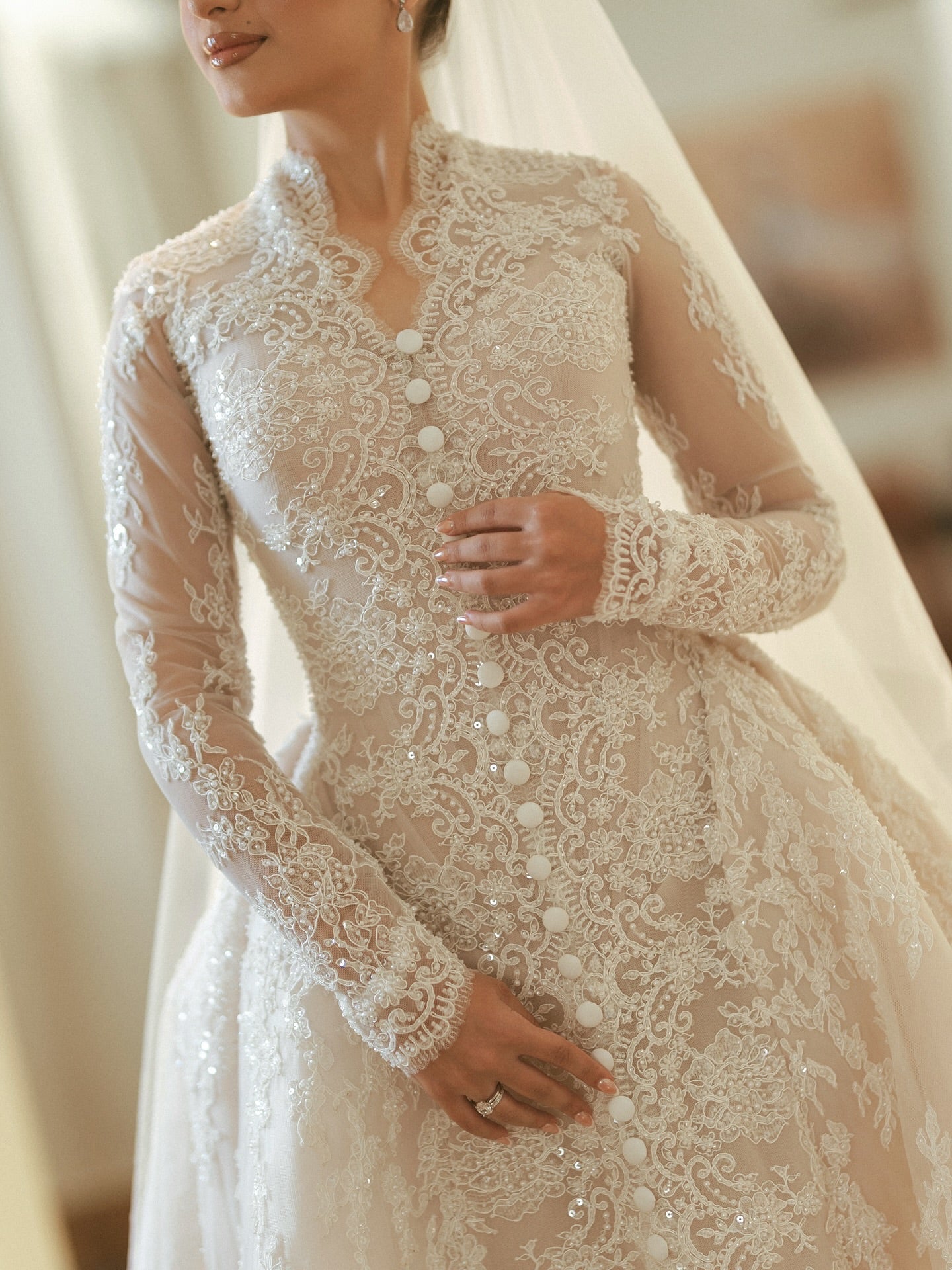 Long Sleeve Lace Ball Gown Wedding Dress