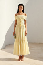 Off-Shoulder Ruched Tiered Maxi Dress