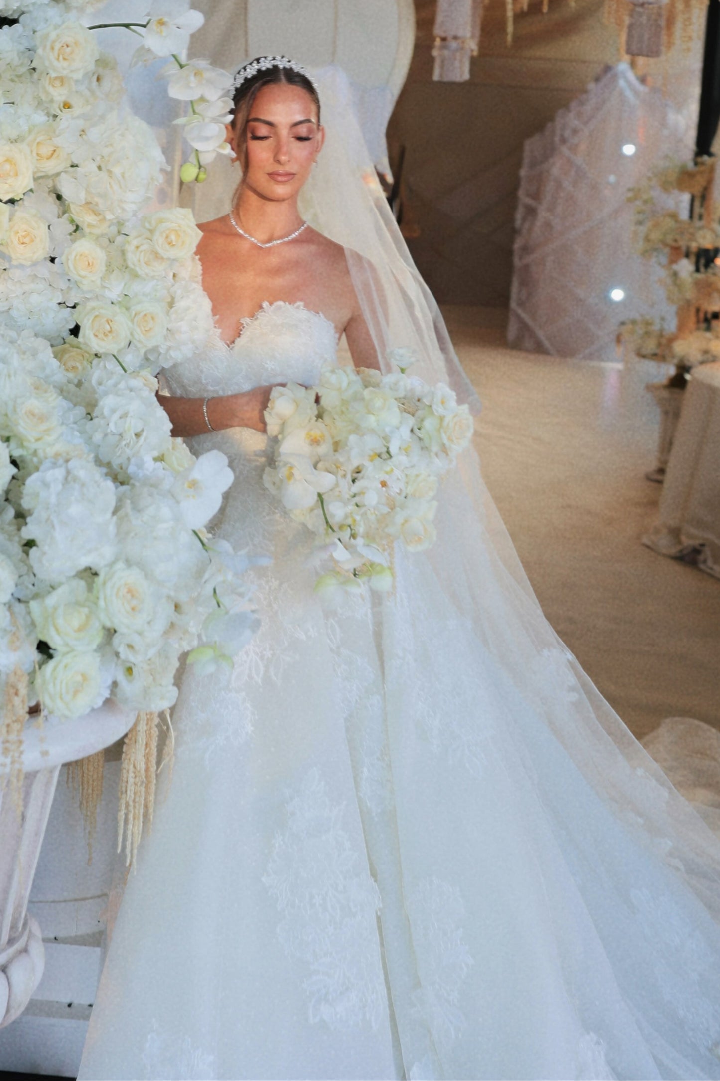 Strapless Lace Sweetheart A-Line Wedding Dress with Train