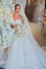 Strapless Lace Sweetheart A-Line Wedding Dress with Train