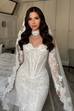 Off-Shoulder Lace Mermaid Bridal Gown with Train
