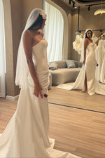 Strapless Ruched Corset Wedding Dress with Slit