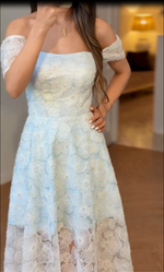Off-the-Shoulder 3D Floral Lace Midi Dress