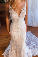 Boho Lace Mermaid Wedding Dress with Open Back