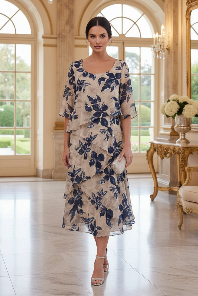Floral Tiered Midi Dress with Flutter Sleeves