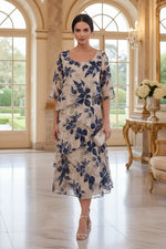 Floral Tiered Midi Dress with Flutter Sleeves