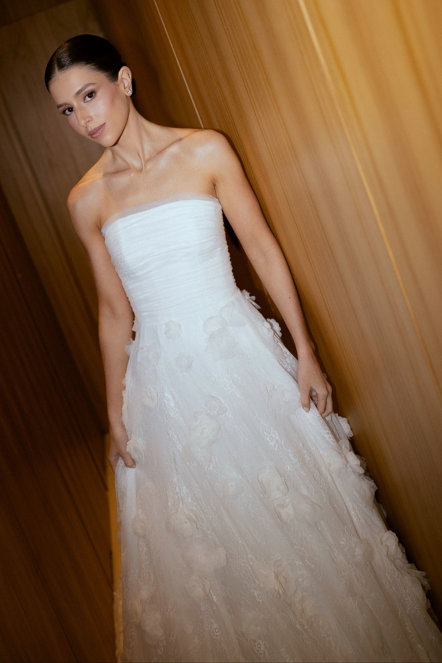 3D Floral A-Line Wedding Dress with Ruched Bodice