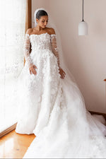 Off-The-Shoulder 3D Floral Corset Wedding Dress