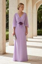 Elegant V-Neck Chiffon Evening Gown with Cape