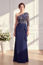 One-Shoulder Embroidered Evening Gown
