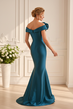 Rosette Off-Shoulder Embroidered Mermaid Gown