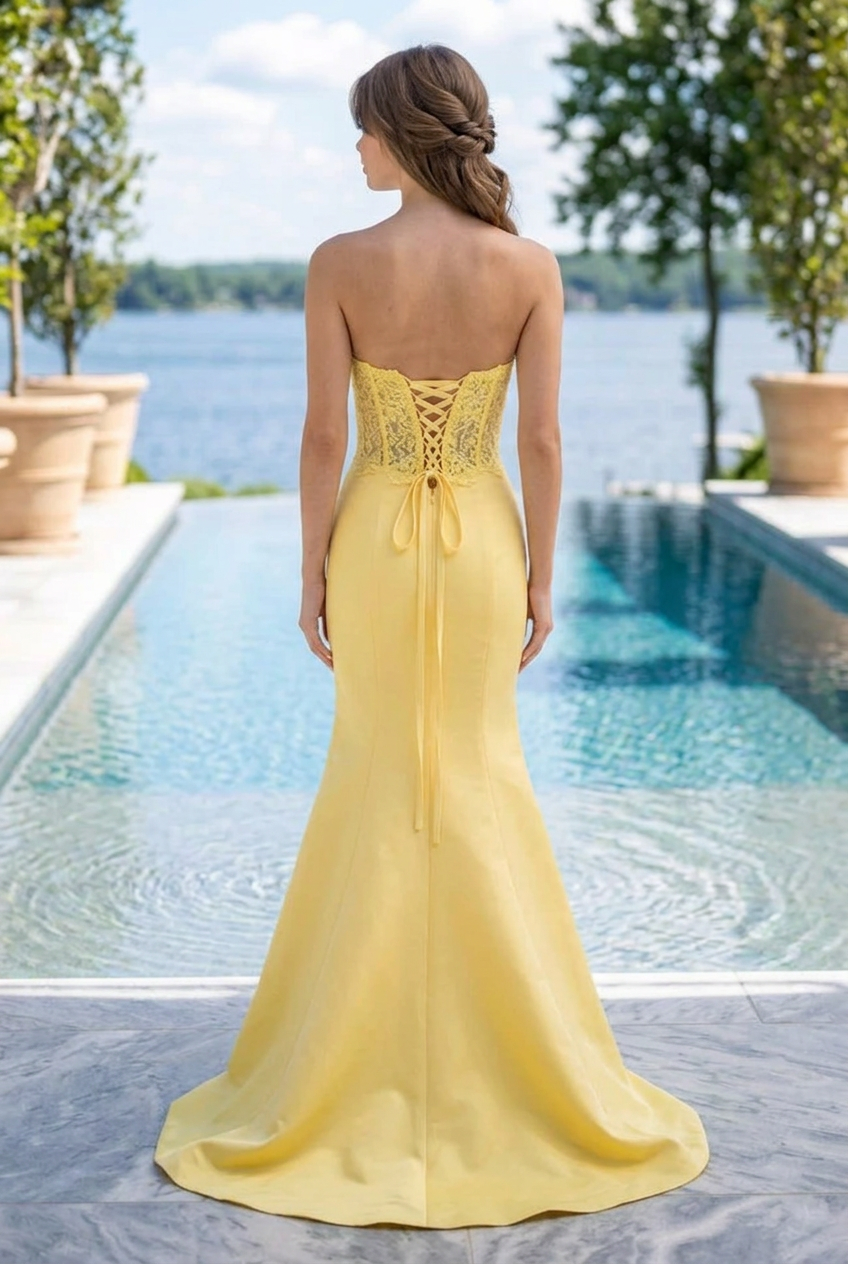 Strapless Lace Corset Mermaid Evening Gown