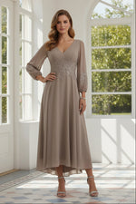 Embroidered V-Neck Chiffon High-Low Dress