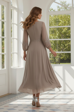 Embroidered V-Neck Chiffon High-Low Dress