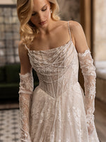 Corset Lace A-Line Wedding Dress with Pearl Draping