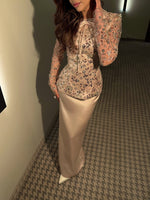 Embellished Peplum Top and Satin Maxi Skirt Set