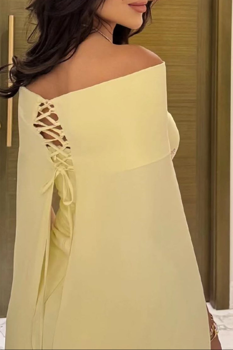 Cape Formal Gown with Side Floral Embroidery