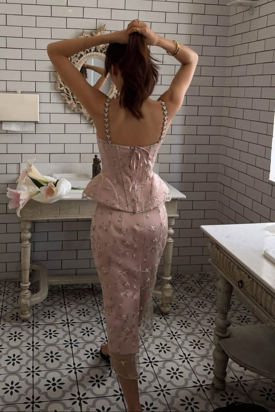 Floral Embroidered Corset Bodycon Mini Dress