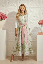 Collared A-Line Maxi Shirt Dress with Sash