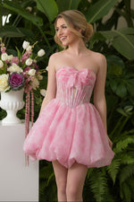 Strapless Floral Corset Mini Dress with Bubble Skirt