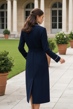 Belted Trench Style Maxi Dress with Contrast Trim