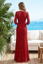 Plunging Scalloped Lace A-Line Evening Gown