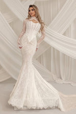 High Neck Lace Mermaid Wedding Dress with Corset Bodice