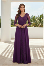 Sequined Lace A-Line Gown with Chiffon Drape