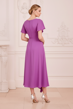 Bateau Neck Short Sleeve 3D Flower Midi Dress
